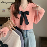 Áo len cardigan dệt kim dài tay nữ cổ chữ V áo khoác giảm béo ngắn