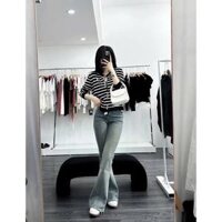 Áo len cardigan kẻ ngang thêu ngựa cúc đôi tay dài hàng QC