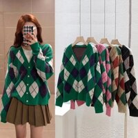 Áo Len Cardigan Khoác Ngoài Nữ Màu Nâu Đen Xanh Hồng Form Suông Rộng Chất Len Mềm Mịn Hoạ Tiết Quả Trám Hàng Loại 1