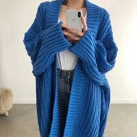 Áo Len Cardigan Khoác Ngoài Màu Xanh Biển Đen Dài Tay Dáng Choàng Basic Phong Cách Hàn Quốc Dày Dặn