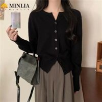 Áo len cardigan MINLIA Nữ Y2K, Áo len móc dài tay phong cách Preppy, Áo khoác nữ trơn đơn thanh lịch Áo khoác Crop thon gọn mùa xuân