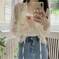 Áo len Cardigan mỏng có ren voan xuyên thấu cho nữ mùa hè