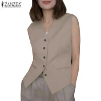 Áo len Cardigan mỏng không tay cổ chữ V thời trang Hàn Quốc ZANZEA dành cho nữ
