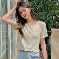 Áo len Cardigan mỏng mùa hè phong cách mới Tính khí ngắn tay Agaric Edge Áo ngắn