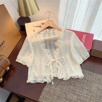 Áo len Cardigan mỏng tay ngắn voan mùa hè dành cho nữ