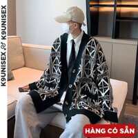 Áo len cardigan nam cổ V dáng rộng, áo khoác len nam form rộng oversize họa tiết thổ cẩm M83