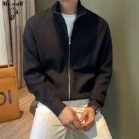 Áo Len Cardigan Nam Thu Đông Phong Cách Anh Slim Fit Màu Trơn Dây Kéo Đứng Lên Cổ Dệt Kim Cardigan Áo Len Nam