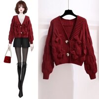 Áo len cardigan ngắn phối nơ dáng ngắn