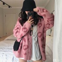 Áo Len Cardigan nữ Hàn Quốc màu hồng nữ tính form rộng cổ chữ v phong cách cá tính thời trang GileShop M63HD