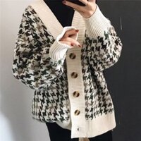 Áo Len Cardigan nữ Hàn Quốc họa tiết form rộng phối viền trắng phong cách thời trang trẻ trung năng động M61HD