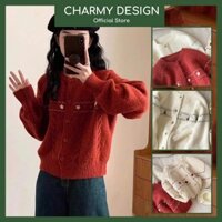 Áo Len Cardigan Nữ Willow Thêu Hoa Lá Tinh Tế Style Vintage, Chất Len Lông Thỏ Ấm Áo Charmy Design