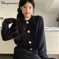 Áo len cardigan nút đen nữ phong cách đại học giản dị áo khoác dệt kim đa năng thủy triều