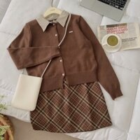 Áo len cardigan phối cổ sơ mi 88036