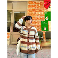 áo len cardigan sọc nâu trắng