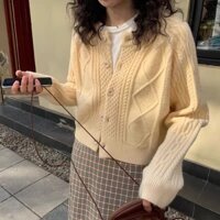 Áo len cardigan vặn thừng dáng ngắn phong cách Hàn Quốc