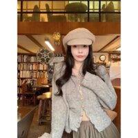 Áo len cardigan xám lông chuột