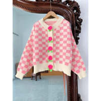 Áo len caro hoa hồng