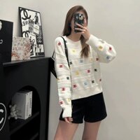 Áo len Celine2563 Phong cách mới Áo len dệt kim dáng rộng cổ tròn dài tay mồ hôi