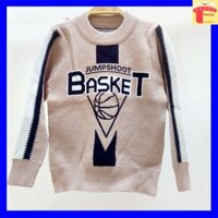 Áo len cho bé trai dài tay 4-8 tuổi dệt hình và chữ BASKET, Áo len trẻ em nam đanh sợi không bai xù