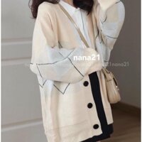 Áo len choàng dáng rộng phối màu