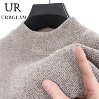 Áo len cổ có dây buộc lông cừu một lớp màu trơn Áo len nam lót lông cừu dày ấm áp Áo sơ mi đáy thường ngày