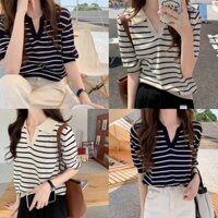 Áo len cổ đúc sọc ngang hai màu