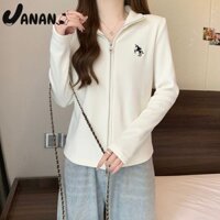 Áo len có khóa kéo dài tay thông thường dành cho nữ có chi tiết thêu