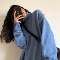 Áo Len Cổ Lọ Dáng Rộng Màu Sắc Đơn Giản Cho Nữ