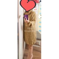 Áo len cổ lọ phom rộng dáng dài