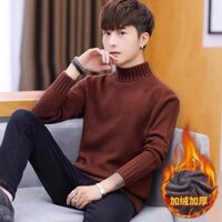 Áo len cổ lửng dày dặn lót nhung Áo Dệt Kim Mặc trong thời trang thanh niên tôn dáng màu trơn phong cách Hàn Quốc mẫu mới mùa đông kk