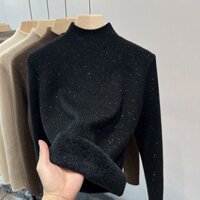 Áo len cổ lửng nhung liền chất liệu sáng màu áo mặc trong dệt kim giữ ấm lót nhung dày dặn thu đông mẫu mới mùa thu đông