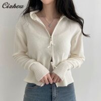 Áo len có mũ trùm đầu có khóa kéo Áo len dệt kim Áo len giảm béo phù hợp cho nữ