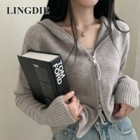 Áo len có mũ trùm đầu có khóa kéo Áo len dệt kim Áo len giảm béo phù hợp cho nữ