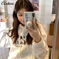 Áo len có mũ trùm đầu đơn giản dành cho nữ In chữ Áo len có mũ trùm đầu cỡ lớn dành cho nữ Áo len lót lông cừu