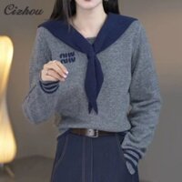 Áo len cổ thủy thủ cổ điển Áo len dệt kim thời trang nữ Áo len dài tay phù hợp