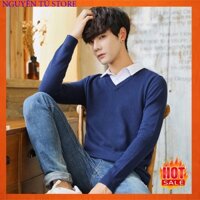 Áo len cổ tim màu xanh than phong cách trẻ trung năng động hàn quốc