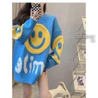 Áo len cổ tròn hình mặt cười form rộng tay dài siêu thời trang