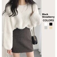 Áo len cổ tròn Mohair màu trơn thời trang