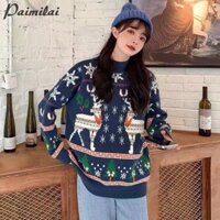 Áo len cổ tròn thiết kế Niche Hàn Quốc Áo len nam dáng rộng cổ chữ V màu đỏ