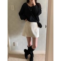 Áo len cổ V, buộc nơ sau, phong cách Hàn Quốc