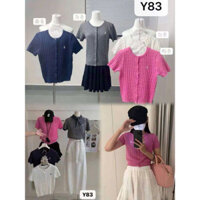 Áo len cộc cổ tròn khuy cài thêu ngựa hoạ tiết sóng basic hành qc
