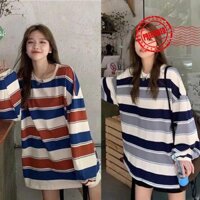 Áo len Cotton nữ Áo len màu hồng đen có sọc Raglan và tay dáng rộng cổ tròn U0r3