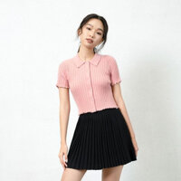 Áo len croptop - Áo len body cổ bẻ cài khuy gấu bèo VIENNE TRAN V61W21Q015 (nhiều màu)