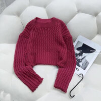 ÁO LEN CROPTOP DÀI TAY TONE HỒNG ĐẬM HOTTREND DÀNH CHO BẠN NỮ