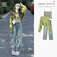Áo len croptop lệch vai vạt chéo form dáng rộng, áo màu xanh lá bơ chất vải đẹp dày dặn phong cách Hàn Quốc