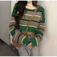 Áo len croptop nữ form rộng phối nhiều màu  thời trang thu