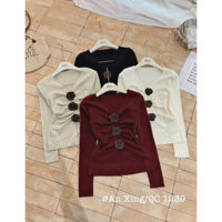 Áo len cúc hoa hot hit về hàng QC freesize chất len mềm mịn