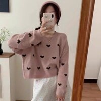 Áo len dài tay , áo len croptop tay dài HÌNH TIM vải len QCCC Loại 1 MÀU KEM HỒNG XÁM ĐEN phong cách Hàn Quốc - RUBY