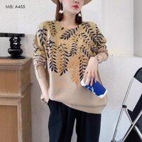 Áo len dài tay cổ tròn KAMAKA in những chiếc lá trừu tượng - A455