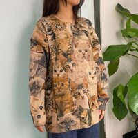 Áo len dài tay KAMAKA cổ tròn in những chú mèo - A532